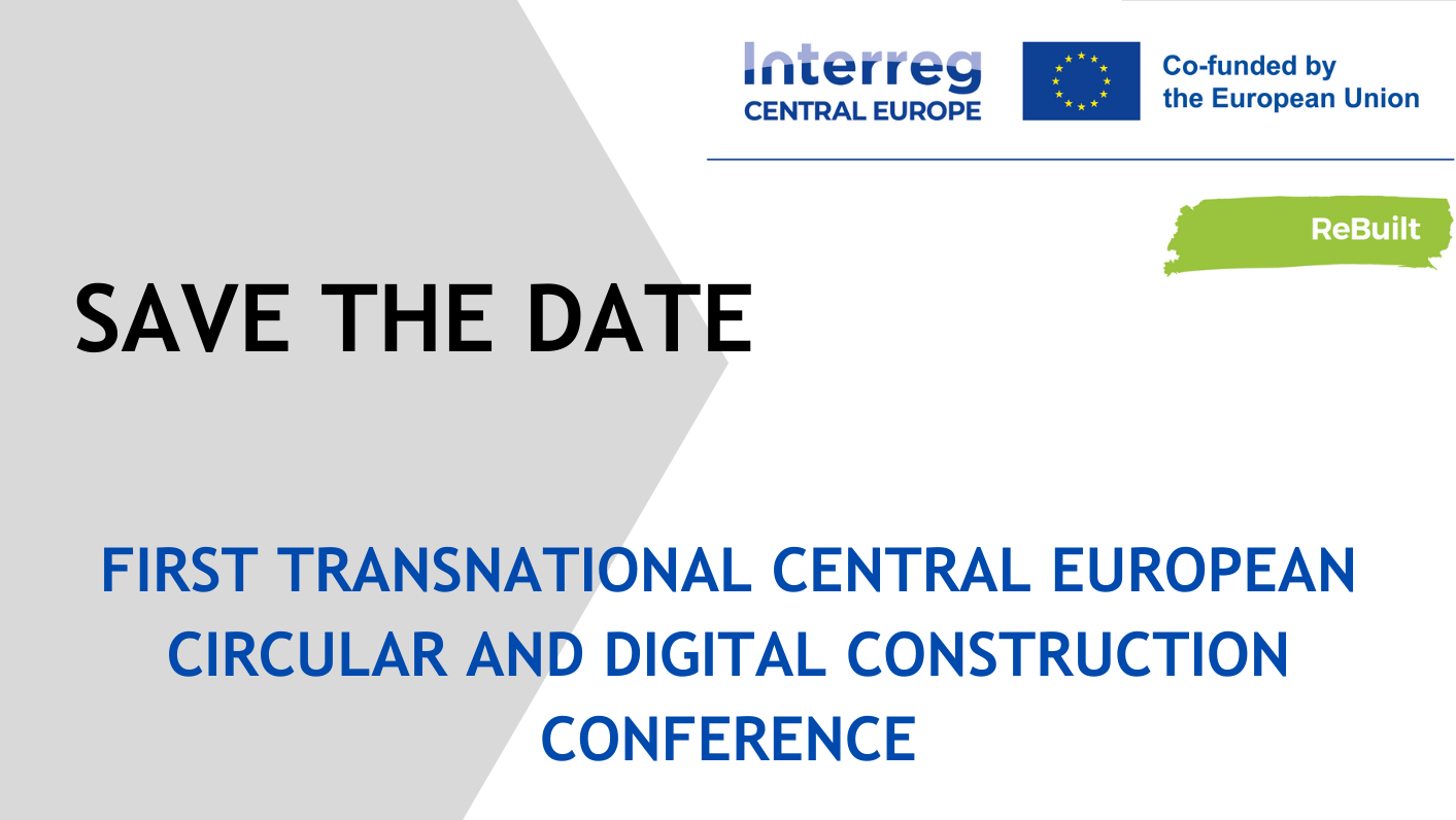Image of a poster advertising the "First Transnational Central European Circular and Digital Construction Conference" held on the 13th of March 2024 in Ljubljana